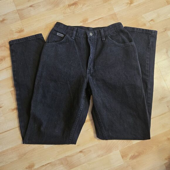 Wrangler Vintage Womens High Waisted Black Denim Jeans 10x34 Retro - Picture 1 of 7